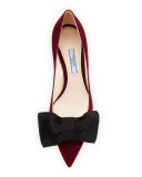 Suede Pointed-Toe 65mm Bow Pump, Granato/Black