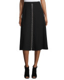 Ring-Detail A-Line Midi Skirt, Black