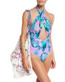 Cabana Aegean Palms Cross-Halter One-Piece Swimsuit