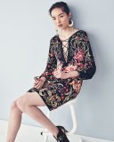 Galaxy Garden Bell-Sleeve Dress, Red/Black