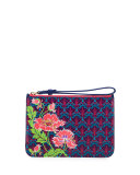 Poppies Zip-Top Wristlet, Navy