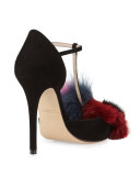 Mink & Fox Fur 110mm T-Strap Pump, Black/Multi