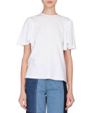 Flutter-Sleeve Jewel-Neck Top, White