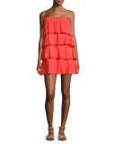 Allaire Strapless Tiered Cotton Gauze Dress, Orange