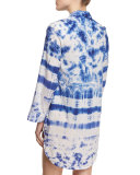 Tie-Dye Long-Sleeve Shirtdress Coverup