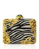 Golden Zebra Large Slim Rectangle Evening Clutch Bag, Zebra
