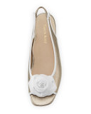Karlos Flower Demi-Wedge Sandal, Quartz/White
