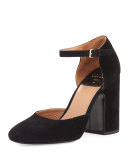 Mindy Suede d'Orsay Ankle-Wrap Pump, Black