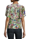 Bell Heather Printed V-Neck Blouse, White/Multi