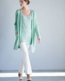 Silk Cotton Interlock Long Jacket, Green Mint