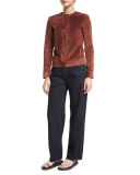 Brushed Suede Snap-Front Jacket, Spice
