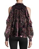 Marjorie Paisley Velvet Cold-Shoulder Blouse
