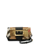 Small Buckle Sequined House Check Shoulder Bag, Gold/Black