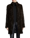 Herringbone-Pattern Mink Fur Coat 