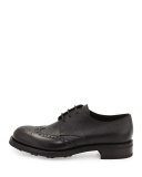 Spazzolato Wing-Tip Leather Lace-Up, Black