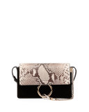 Faye Small Python & Suede Shoulder Bag, Black