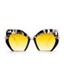 Octavia Geometric Two-Tone Sunglasses, Black