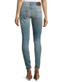 Embroidered Slim-Leg Jeans, Blue