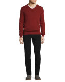 Cashmere Long-Sleeve V-Neck Sweater, Brick