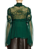 3D Floral-Embellished Blouse, Forest Green