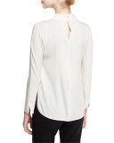 Charmeuse Twist-Neck Blouse, Ivory
