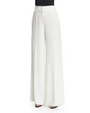 Flat-Front Wide-Leg Pants, Off White