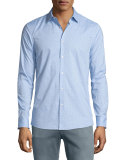 Beven Mel Dot-Print Long-Sleeve Sport Shirt, Cadet Melange