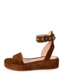 Suede Platform Sandal, Brown