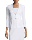 Textured 3/4-Sleeve Two-Button Jacket, White,  Petite