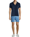Bulldog Geometric-Print Swim Trunks, Blue Pattern