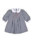 Long-Sleeve Collared Gingham Dress, Navy/White, Size 6-18 Months