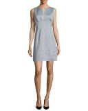 Chambray Twill Mini Sheath Dress, Denim