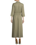 Mirette 3/4-Sleeve Snap-Front Midi Dress