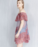 Off-the-Shoulder Patchwork Mini Dress, Tangerine/Mermaid