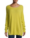 Suzie Cashmere Side-Zip Boat-Neck Sweater 