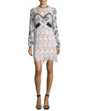 Swallow Floral Guipure Lace Long-Sleeve Mini Dress