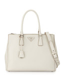 City Calfskin Bicolor Double-Zip Galleria Tote Bag, White/Yellow (Talco+Mimosa)