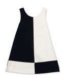 Sleeveless Ponte Colorblock Shift Dress, Dark Navy/White, Size 4-6