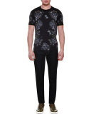 Cross-Stitched Floral-Print Jersey T-Shirt, Navy