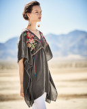 Cherise V-Neck Embroidered Poncho Top, Iron Steel