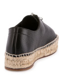 Devon Leather Zip-Front Espadrille, Black