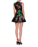 Tropical Dream Brocade Sleeveless Dress, Black/Multi