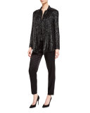 Eve Sequined Open-Front Jacket, Black