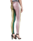 Metallic Slim-Leg Jeans, Multicolor