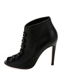 Leather Open-Toe 105mm Bootie, Black