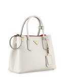 Saffiano Cuir Double Mini Tote Bag, White/Red (Bianco/Rosso)
