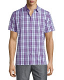 Plaid Short-Sleeve Shirt, Purple