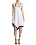 Asymmetric-Hem Sleeveless Scoop-Neck Dress, White