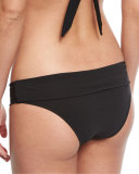 Oslo Fold-Over Solid Swim Bottom, Black