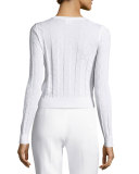 Zigzag Crewneck Cropped Cardigan, White